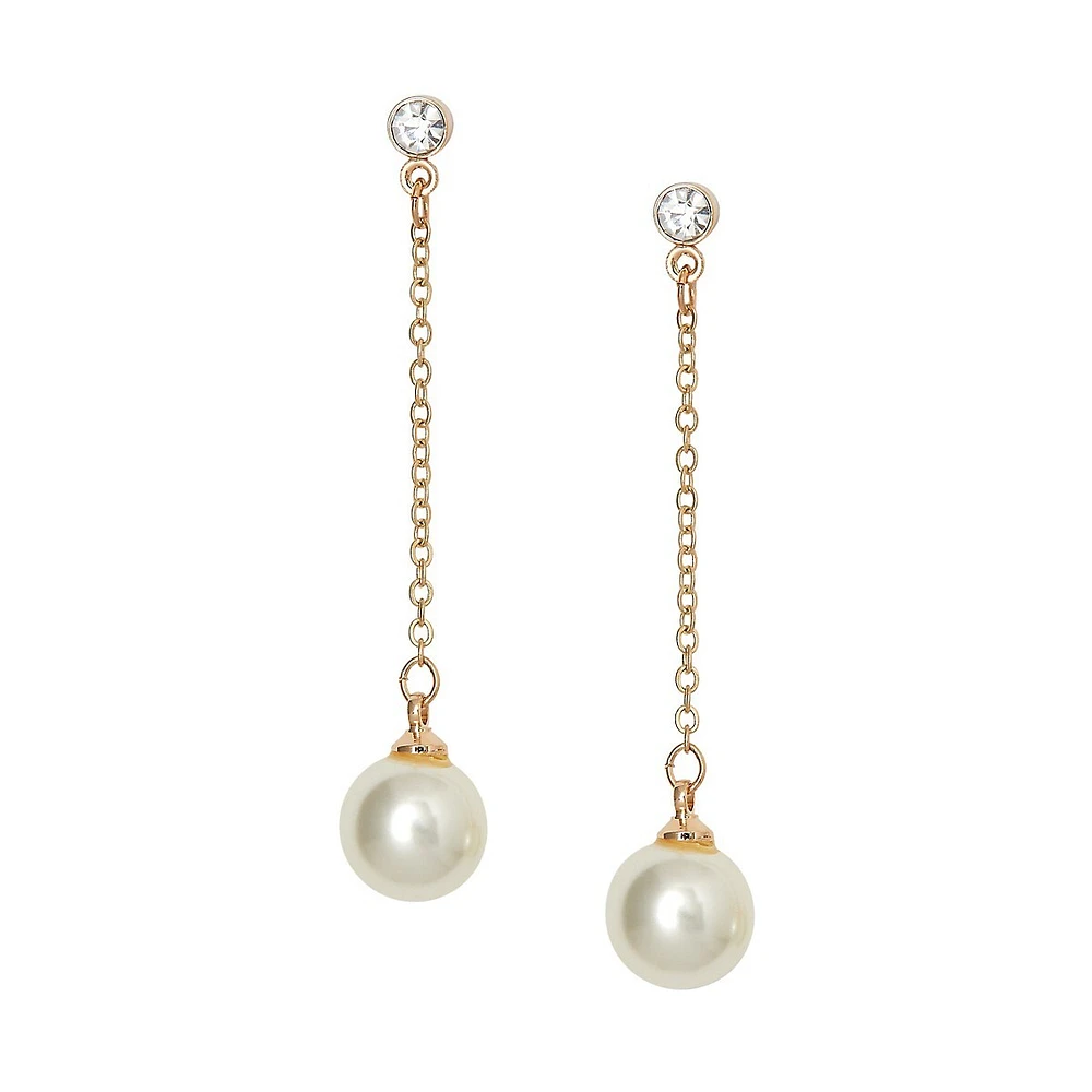 Goldplated, Faux Pearl & Cubic Zirconia Chain Drop Earrings