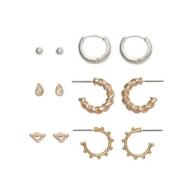 6-Pair Embellished Stud & Hoop Earrings Set