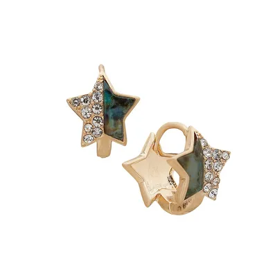 Goldtone, Epoxy & Crystal Star Huggie Hoop Earrings