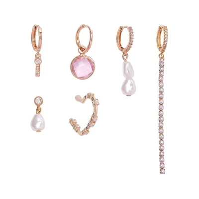 6-Piece Goldtone, Cubic Zirconia & Faux Pearl Earring Set