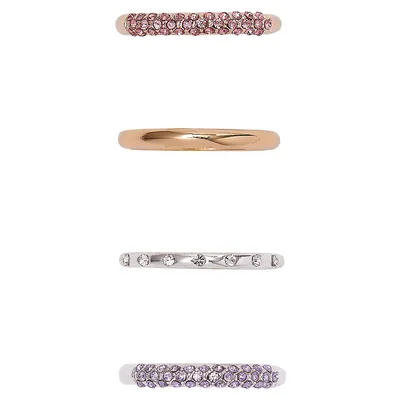 4-Piece Goldtone, Silvertone & Glass Crystal Ring Set