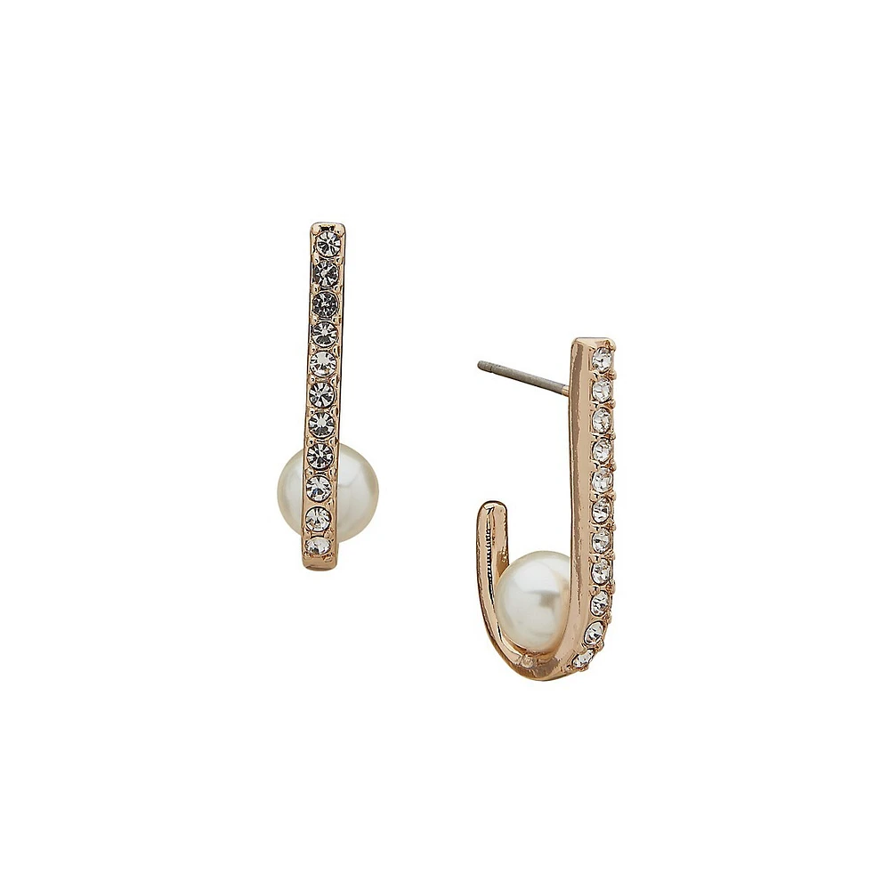 Goldtone, Faux Pearl & Crystal Drop Earrings