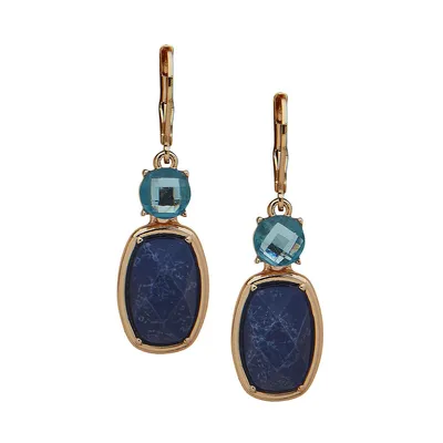 Goldtone & Blue Stone Drop Earrings