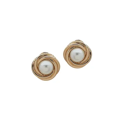 Soho Goldtone & Faux Pearl Stud Earrings