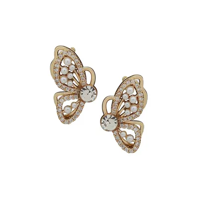 Boucles d'oreilles papillon en pavé ornées de perles dorées