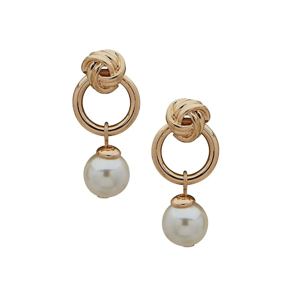 Goldtone & Faux Pearl Drop Earrings