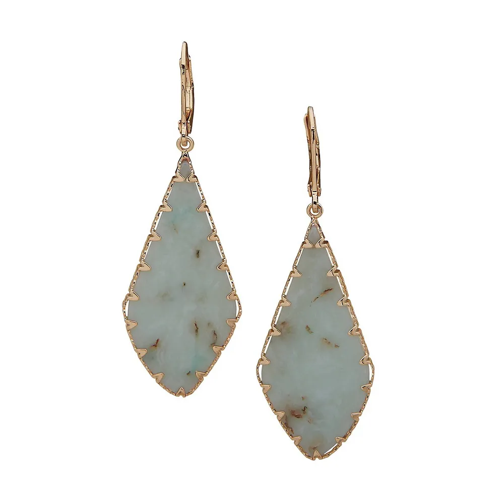 Goldplated Large Flat Stone Teardrop Earrings