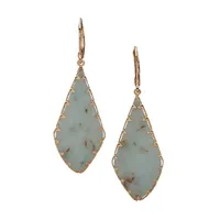 Goldplated Large Flat Stone Teardrop Earrings