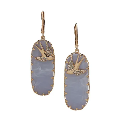 Pendants d'oreilles dorés avec faux cristaux et pierres bleues