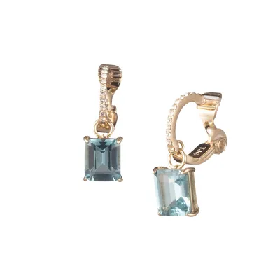 Boucles d'oreilles à anneaux pendant dorées avec pavé de pierres blanches et bleues