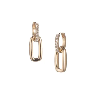 Goldtone & Pavé White Stone Drop-Link Hoop Earrings