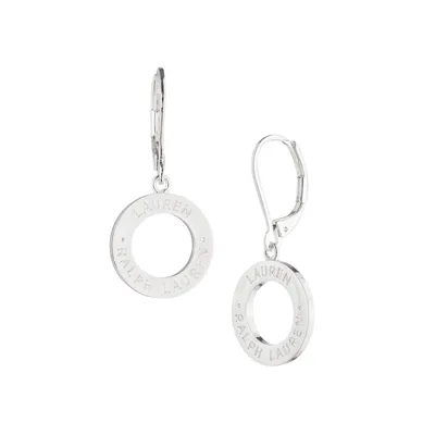 Silvertone Signature-Engraved Ring-Drop Earrings