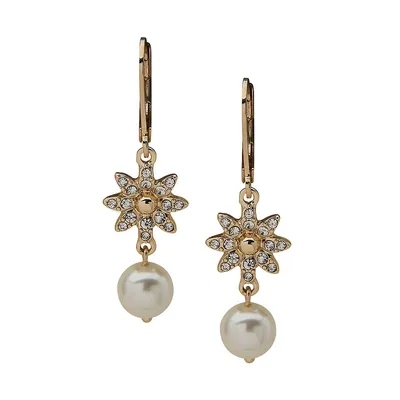 Goldtone, Faux Pearl & Crystal Drop Earrings