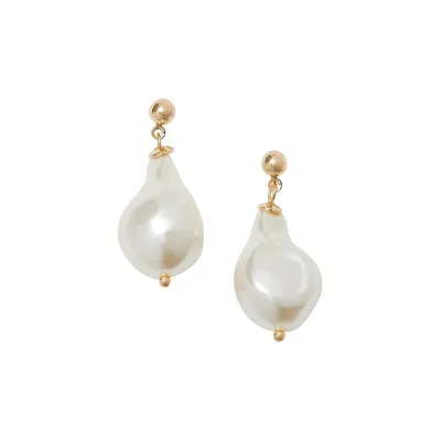Goldtone & 8-12MM Baroque Freshwater Pearl Drop Earrings