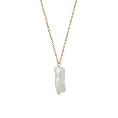Goldtone 7MM x 17MM Freshwater Pearl Pendant Necklace