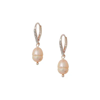 Pendants d'oreilles dorés avec perles d'eau douce baroques 8-11 mm et cristaux