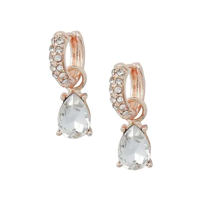 Rose Goldtone & Crystal Basic Huggie Drop Earrings