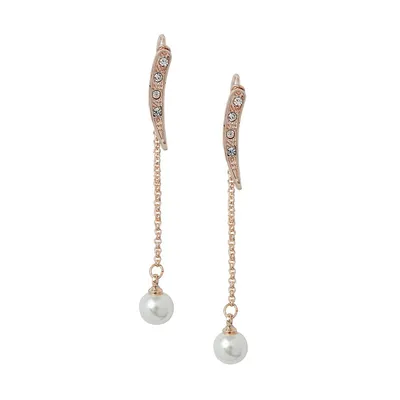 Goldtone, Crystal & Faux Pearl Linear Drop Earrings
