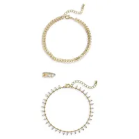 3-Piece Goldtone Heart Charm, Faux Pearl Anklet & Toe Ring Set