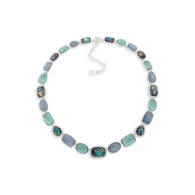 Silvertone, Blue Stone and Glass Crystal Collar Necklace