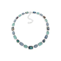 Collier ras-de-cou argent/ avec pierres bleues et cristaux de verre