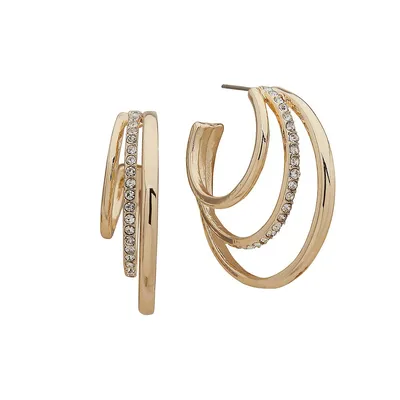 Goldtone & Stone Triple Hoop Earrings