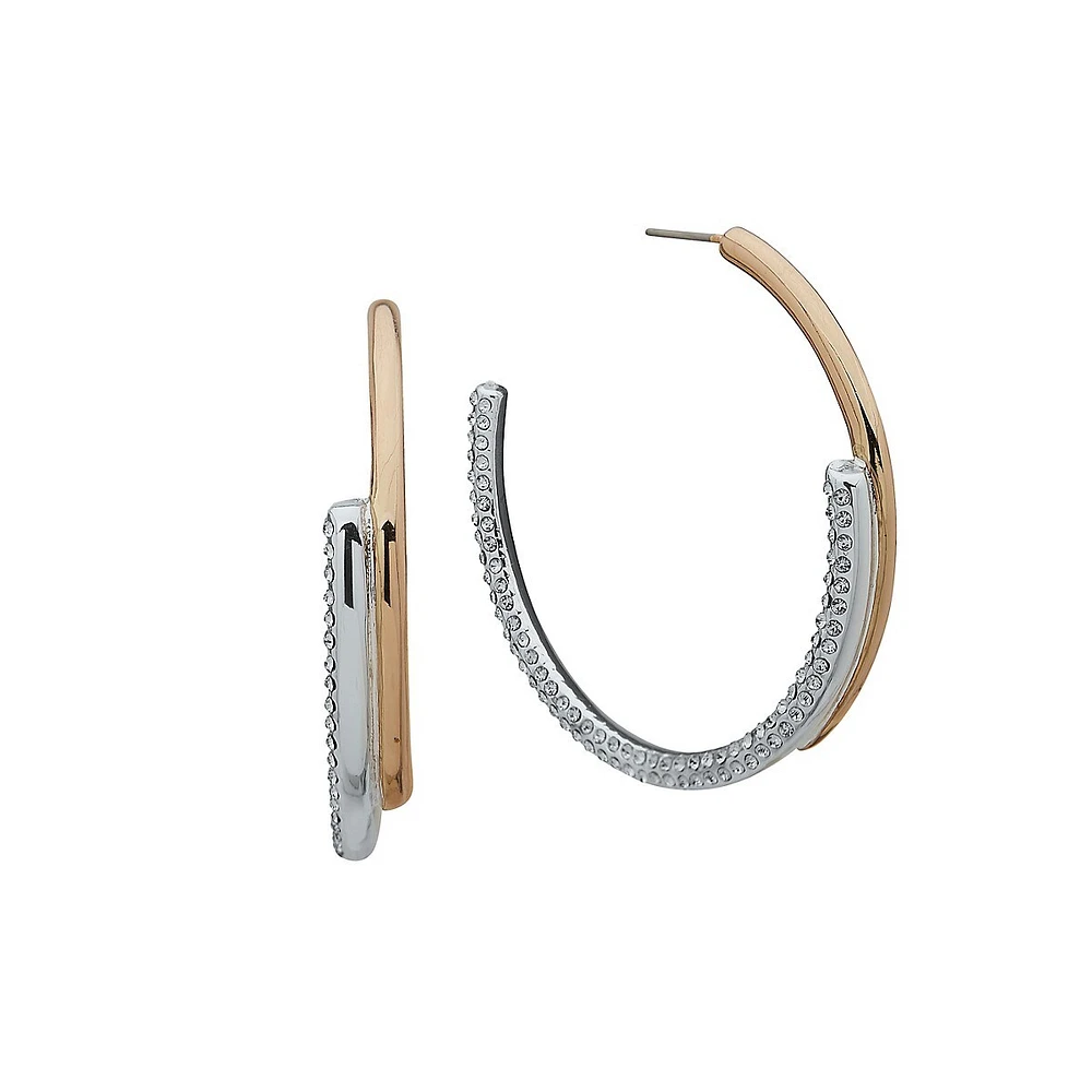 Two-Tone & Stone Hoop Earrings