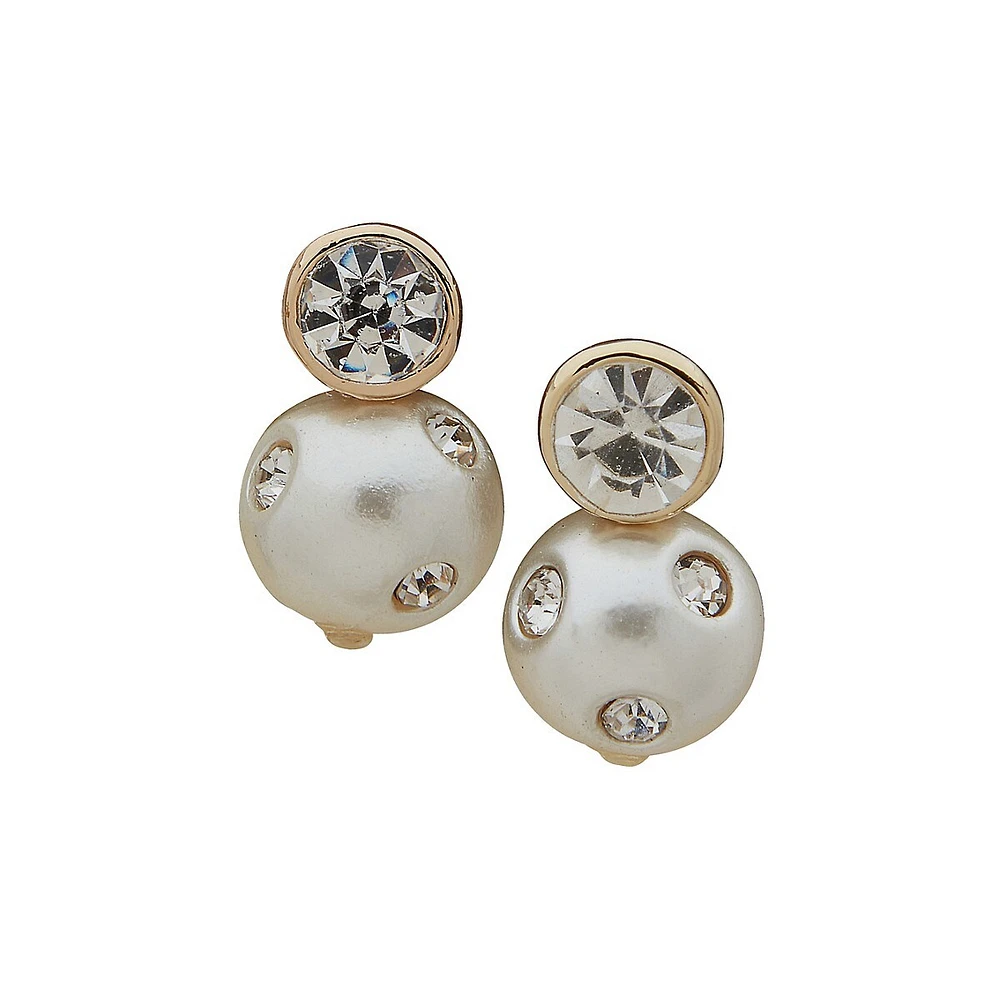 Faux Pearl & Crystal Stud Earrings