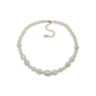 Goldtone, Faux Pearl and Glass Crystal Collar Necklace