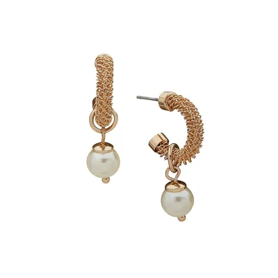 Goldtone & Faux Pearl C-Hoop Drop Earrings