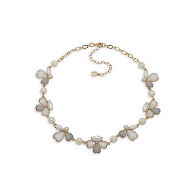 Goldtone, Faux Pearl and Mother-Of-Pearl Collar Necklace