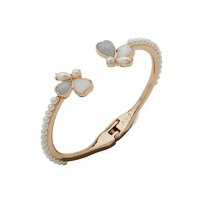 Goldtone, Faux Pearl and Mother-Of-Pearl Hinged Bracelet