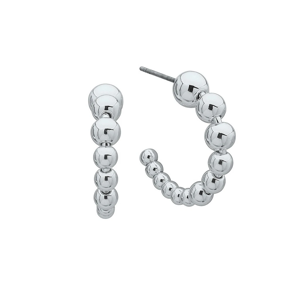 Silvertone Graduated Ball Hoop Earrings