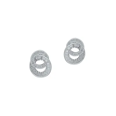 Silverplated & Cubic Zirconia Double-Ring Earrings