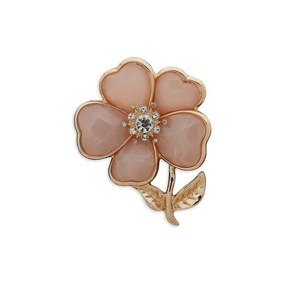 Goldtone and Glass Crystal Floral Brooch