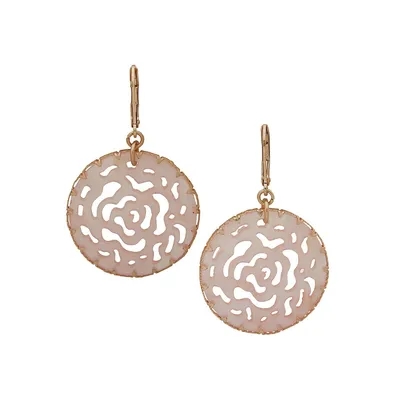 Goldplated and Mother-Of-Pearl Cutout Disc Drop Earrings