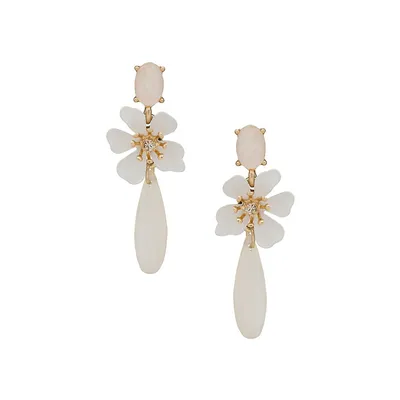 Goldtone and Faux Mother-Of-Pearl Floral Drop Earrings