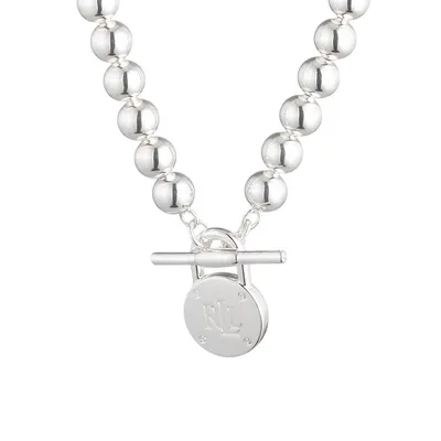 Silvertone Bead-Link Logo Padlock Toggle Necklace