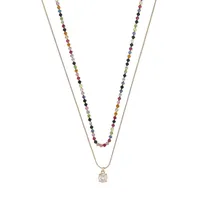 Goldtone Double-Row Rainbow-Stone Pendant Necklace