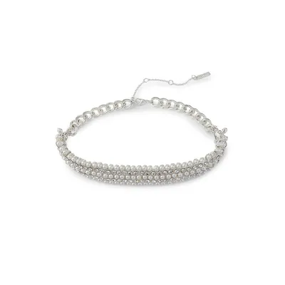 Silvertone Crystal & Bead Choker Necklace