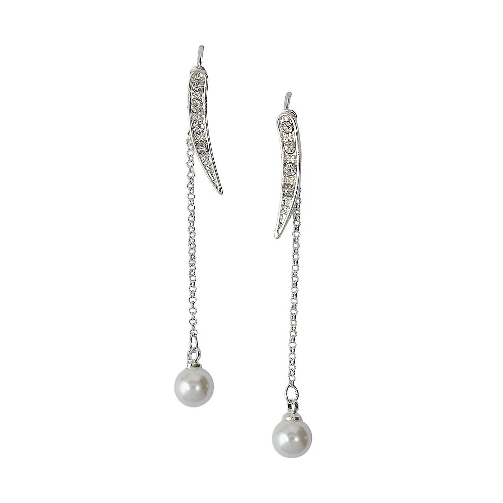 Silvertone Crescent Bead Drop Earrings