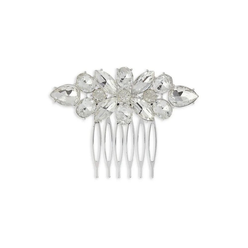 Silvertone Crystal Floral Barrette Clip