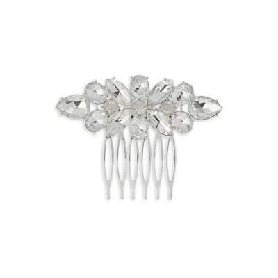 Silvertone Crystal Floral Barrette Clip