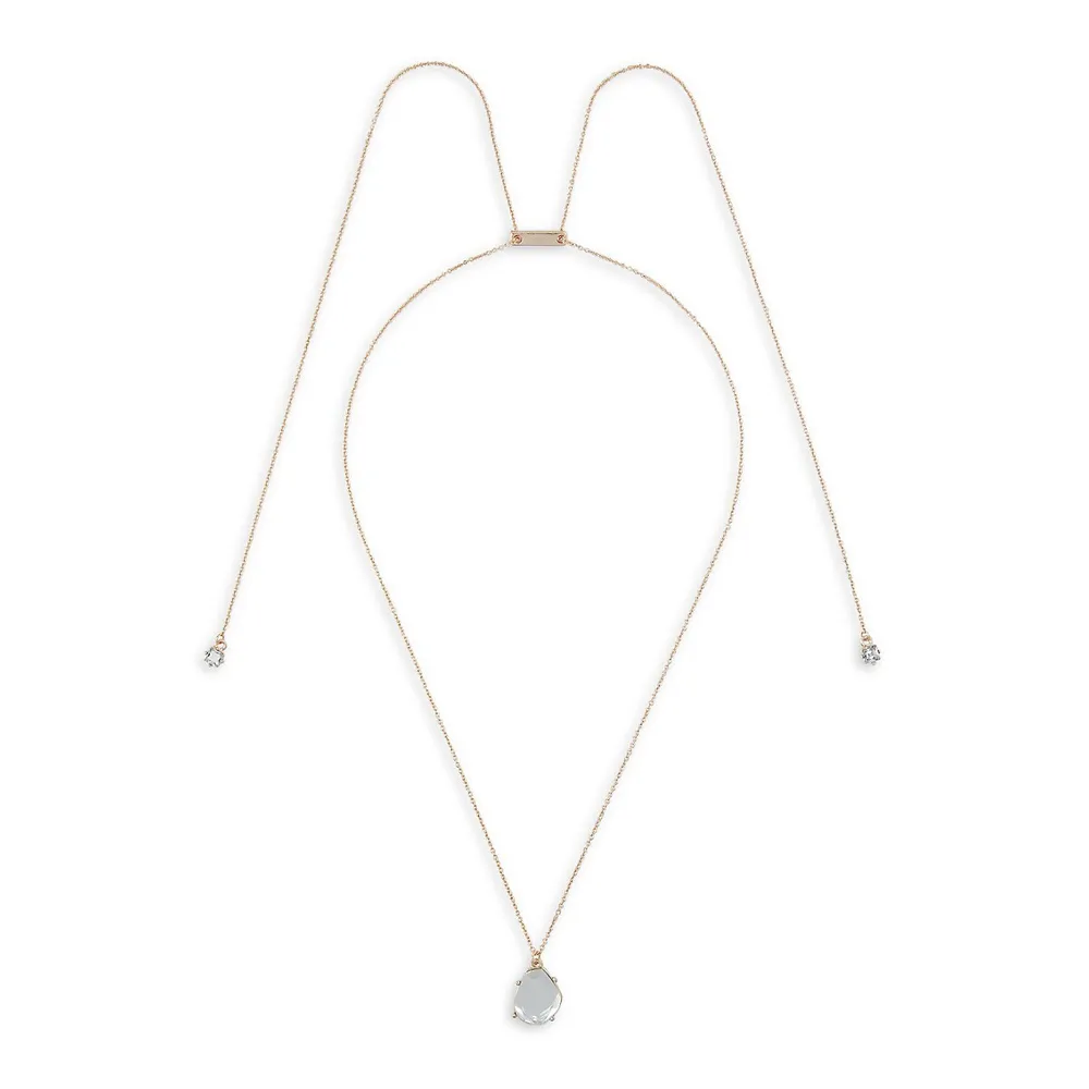 Goldtone Bolo Crystal Pendant Necklace
