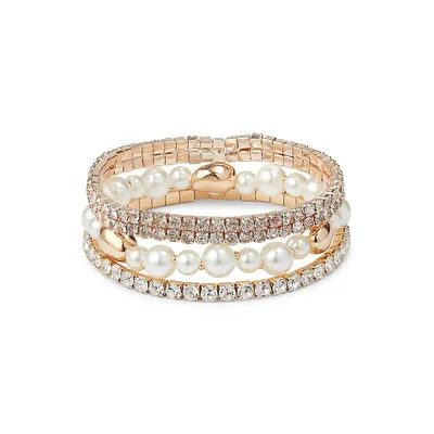 Goldtone Multi-Row Bead & Crystal Pavé Bracelet