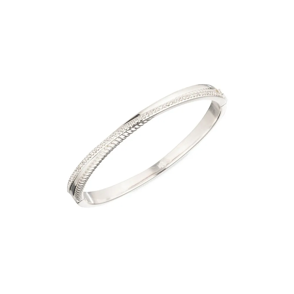 Silvertone Goldplated and Crystal Rope-Textured Bangle