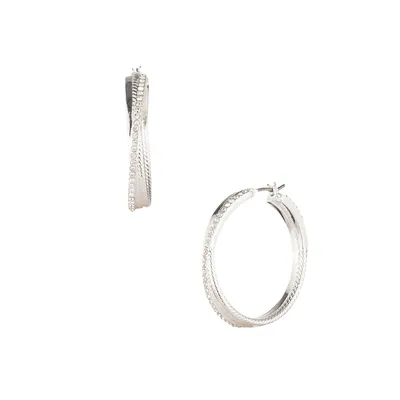 Silvertone Goldplated and Glass Crystal Hoop Earrings