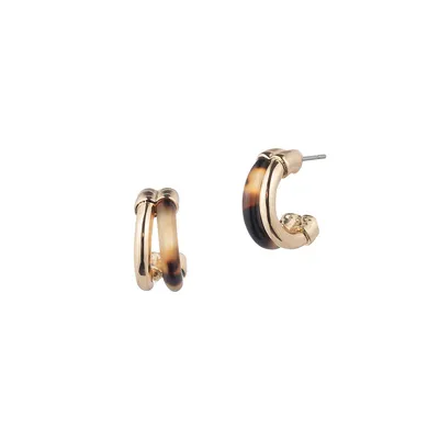 Goldtone and Tortoise Split Hoop Earrings