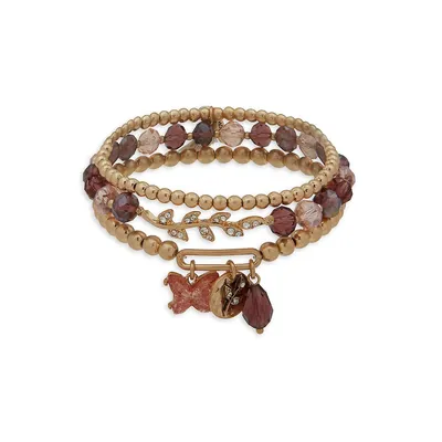 Goldplated and Glass Stone Beaded 3-Row Stretch Bracelet