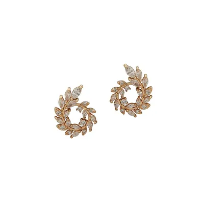 Goldplated and Cubic Zirconia Leaf Wreath Stud Earrings